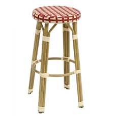 Taburete GARNIER, apilable, aluminio, ratán beige y rojo