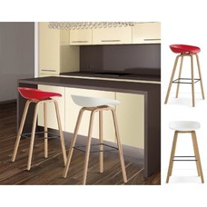 Taburete AWAK, madera, asiento rojo
