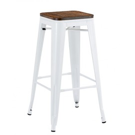 Taburete TOL EK WOOD, acero, blanco, asiento madera