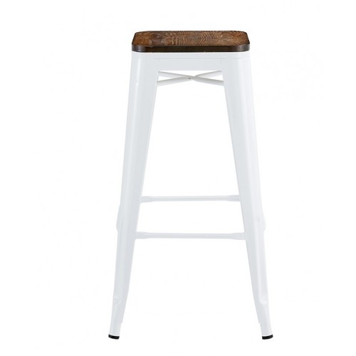 Taburete TOL EK WOOD, acero, blanco, asiento madera