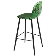 Taburete HORUS NEW, metal, tapizado velvet verde con trasera floral a juego