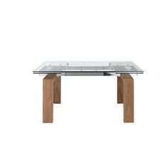 Mesa comedor extensible rectangular cristal templado y nogal Mesa comedor extensible rectangular cristal templado y nogal