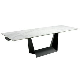 Mesa comedor extensible rectangular mármol porcelánico y acero negro