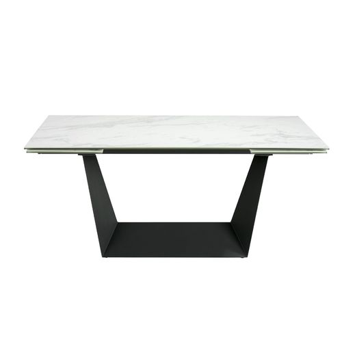 Mesa comedor extensible rectangular mármol porcelánico y acero negro