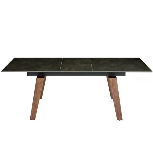 Rectangular porcelain marble and walnut extending dining table