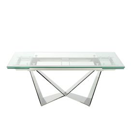 Rectangular tempered glass and chrome-plated steel extending dining table
