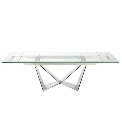 Rectangular tempered glass and chrome-plated steel extending dining table