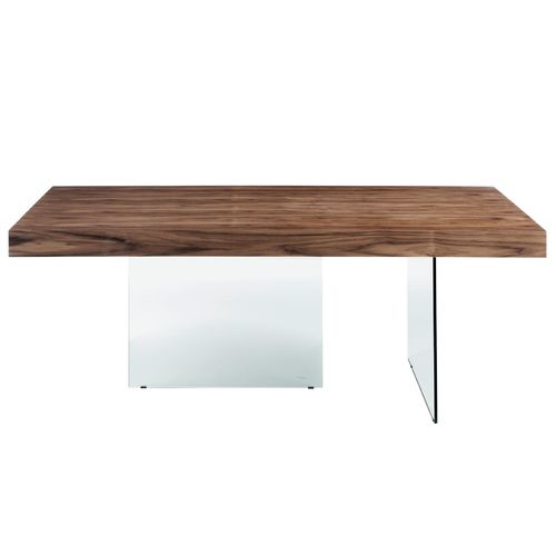 Rectangular walnut and tempered glass dining table