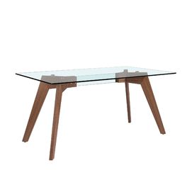 Mesa comedor rectangular cristal templado y nogal