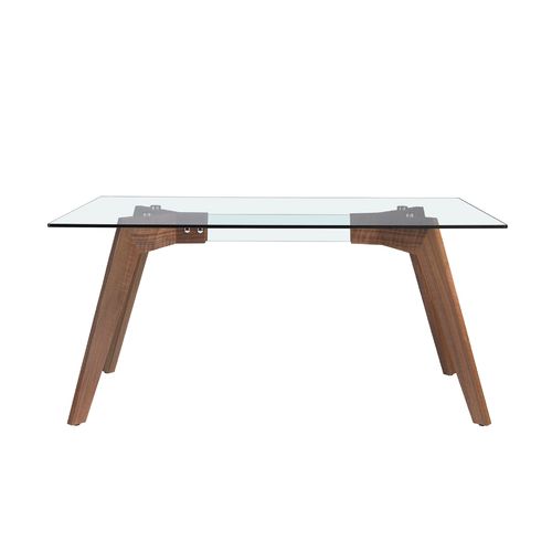 Mesa comedor rectangular cristal templado y nogal