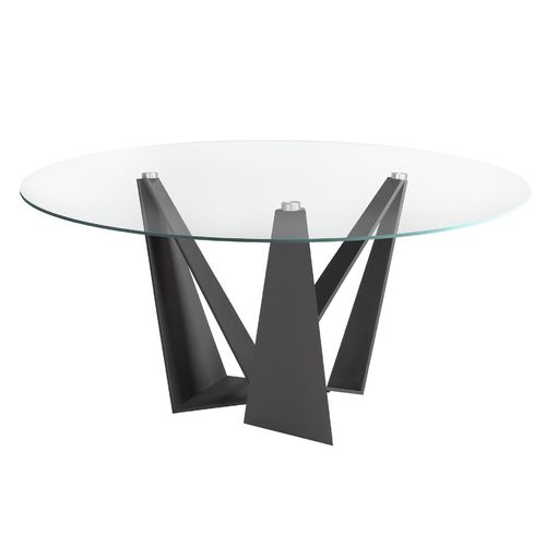 Mesa comedor redonda cristal templado y acero negro