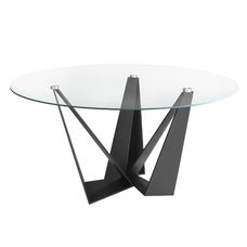 Mesa comedor redonda cristal templado y acero negro