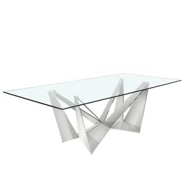 Mesa comedor rectangular cristal templado y acero cromado