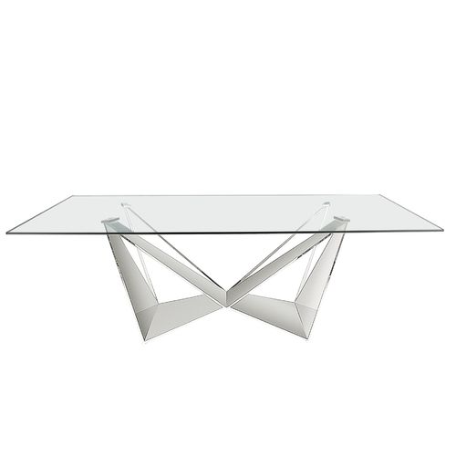 Rectangular tempered glass and chrome-plated steel dining table