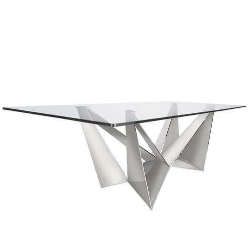 Mesa comedor rectangular cristal templado y acero cromado