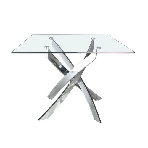 Mesa comedor cuadrado cristal templado y acero cromado