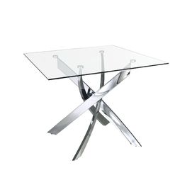 Mesa comedor cuadrado cristal templado y acero cromado