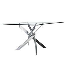 Mesa comedor rectangular cristal templado y acero cromado