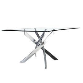 Mesa comedor rectangular cristal templado y acero cromado