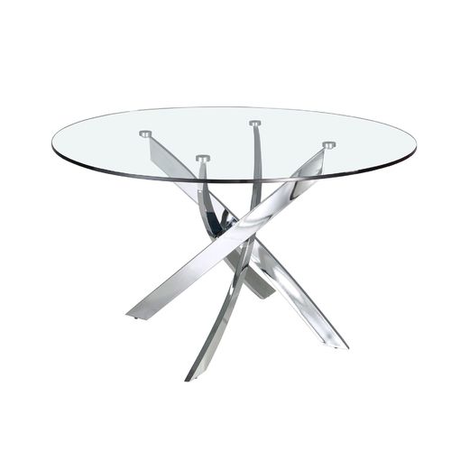 Mesa comedor redonda cristal templado y acero cromado