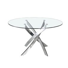 Mesa comedor redonda cristal templado y acero cromado