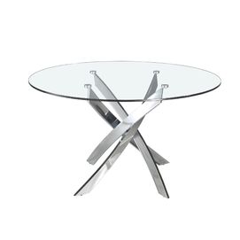 Mesa comedor redonda cristal templado y acero cromado