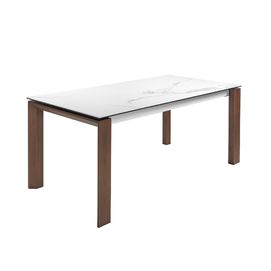 Rectangular porcelain marble and walnut extending dining table