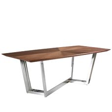 Mesa comedor ovalada barril nogal y acero cromado Mesa comedor ovalada barril nogal y acero cromado