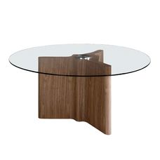 Mesa comedor redonda cristal templado y nogal