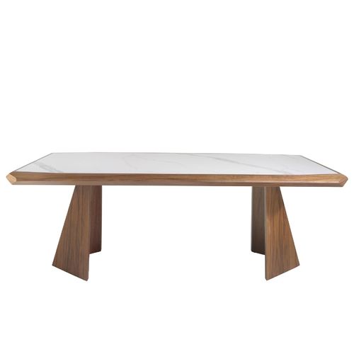 Mesa comedor rectangular mármol porcelánico y nogal