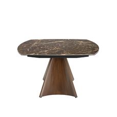 Mesa comedor extensible ovalada barril mármol porcelánico y acero efecto nogal Mesa comedor extensible ovalada barril mármol porcelánico y acero efecto nogal