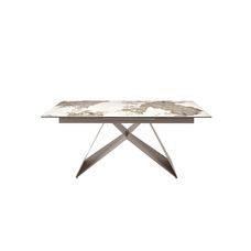 Mesa comedor extensible rectangular mármol porcelánico y acero gris taupé Mesa comedor extensible rectangular mármol porcelánico y acero gris taupé
