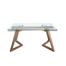 Mesa comedor extensible rectangular cristal templado y nogal Mesa comedor extensible rectangular cristal templado y nogal