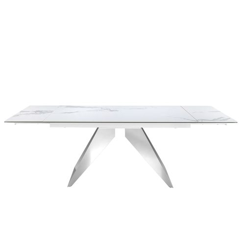 Rectangular porcelain marble and chrome-plated steel extending dining table