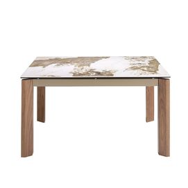 Rectangular porcelain marble and walnut extending dining table