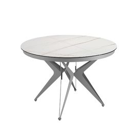 Round extendable dining table in porcelain marble and grey steel
