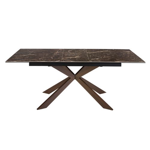 Rectangular porcelain marble and walnut effect steel extending dining table