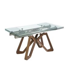 Mesa comedor extensible rectangular cristal templado y nogal Mesa comedor extensible rectangular cristal templado y nogal