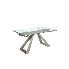 Mesa comedor extensible rectangular cristal templado y acero gris taupé Mesa comedor extensible rectangular cristal templado y acero gris taupé