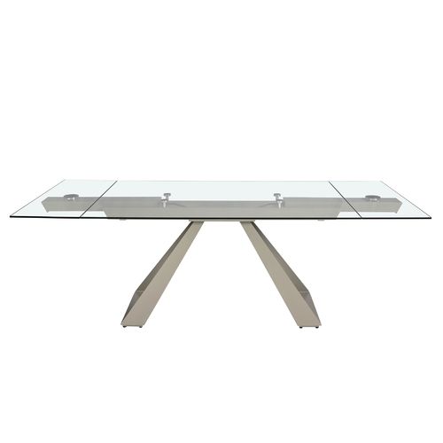 Mesa comedor extensible rectangular cristal templado y acero gris taupé