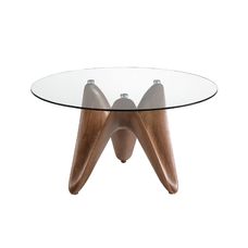 Mesa comedor redonda cristal templado y nogal