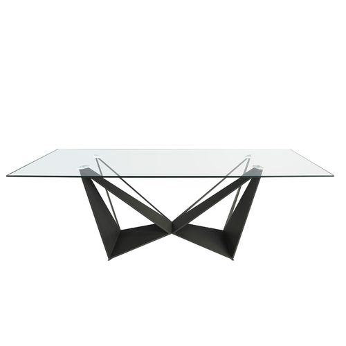 Mesa comedor rectangular cristal templado y acero negro
