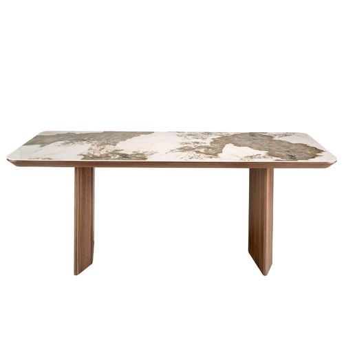 Rectangular porcelain marble and walnut dining table