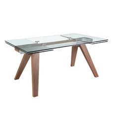 Mesa comedor extensible rectangular cristal templado y nogal Mesa comedor extensible rectangular cristal templado y nogal