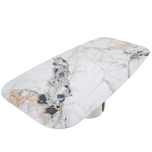Oval Barrel porcelain marble and white steel dining table