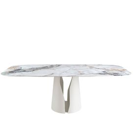 Oval Barrel porcelain marble and white steel dining table