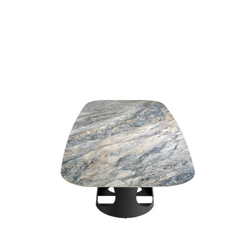 Oval Barrel porcelain marble and black steel dining table