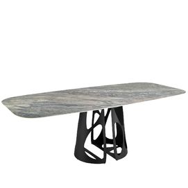 Oval Barrel porcelain marble and black steel dining table