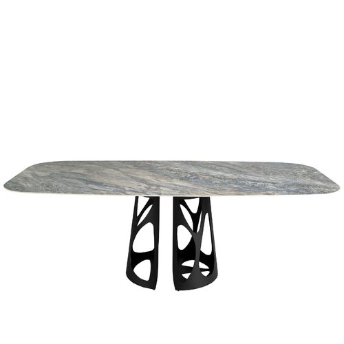 Oval Barrel porcelain marble and black steel dining table