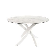 Mesa comedor redonda mármol porcelánico y acero blanco